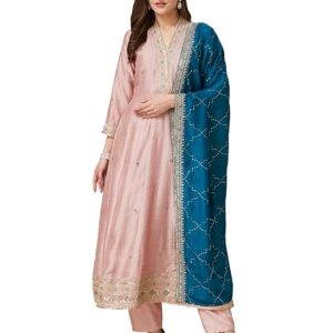 MOKOSH Women's Silk Embroidered Kurta Pant Dupatta Set